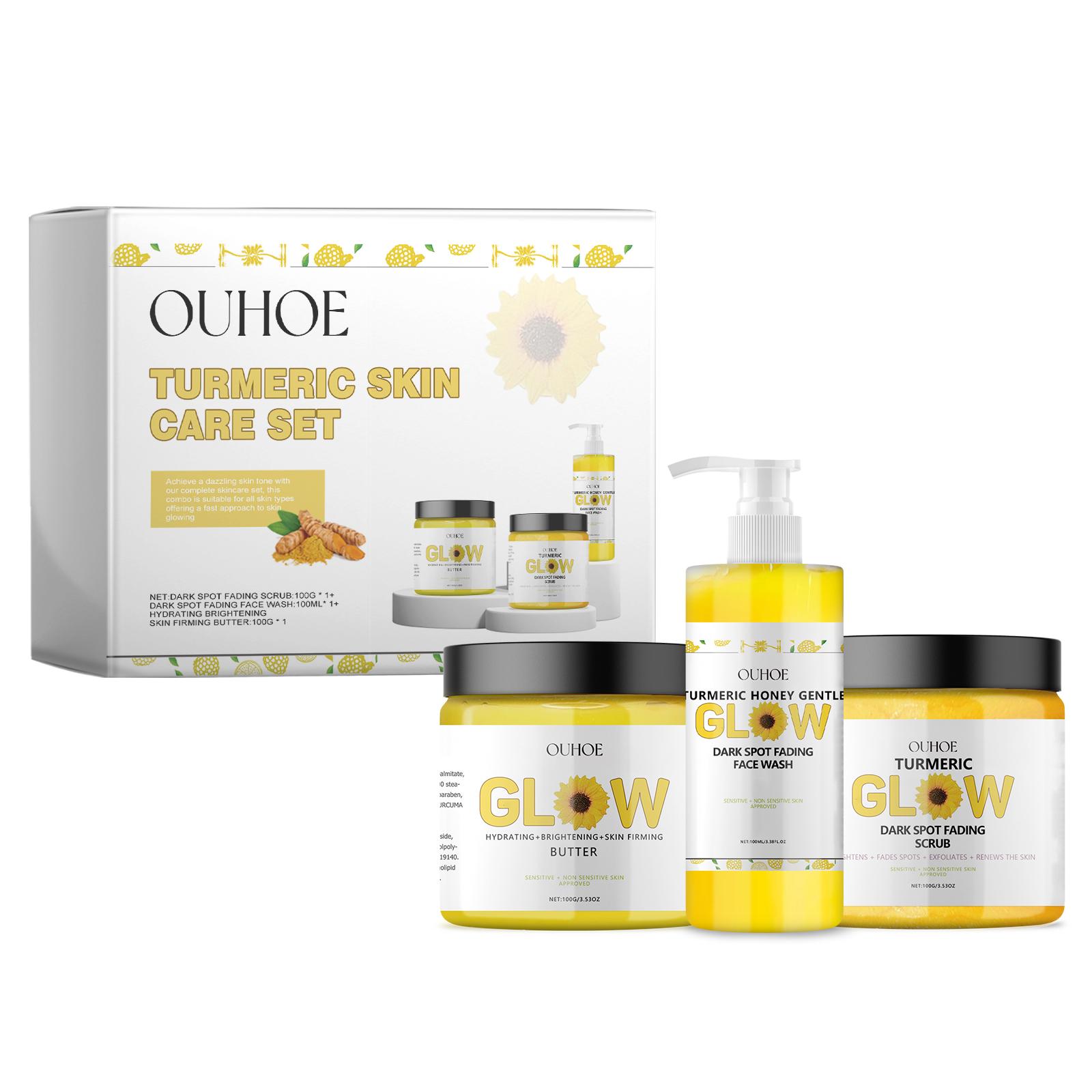 OUHOE Turmeric Skincare Set Refreshing, Cleansing, Hydrating, Oil Control, Reduces Fine Lines, Firming, Whitening Care Set