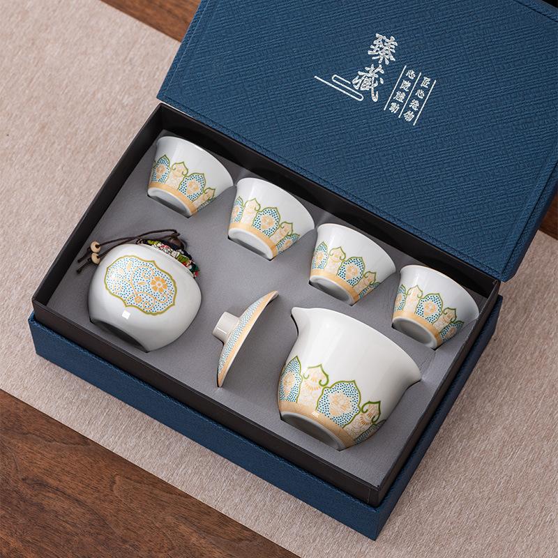 High-end Guochao travel tea set, household high-end business gifts, light luxury, a pot of three cups, commemorative souvenir gifts