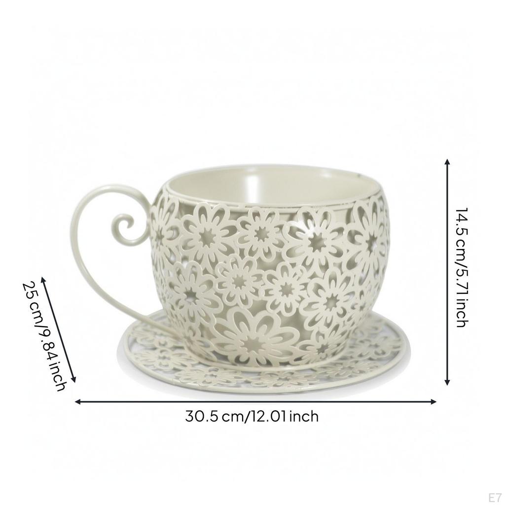 Metal Planter with Saucer Wrought Iron Look Decorative Flower Pot Vintage Style for Gardeners,
