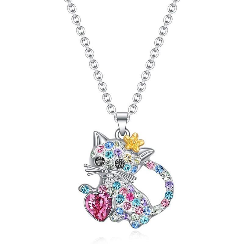 Wish cute colorful cat  pendant simple jewelry female animal cartoon collarbone chain necklace