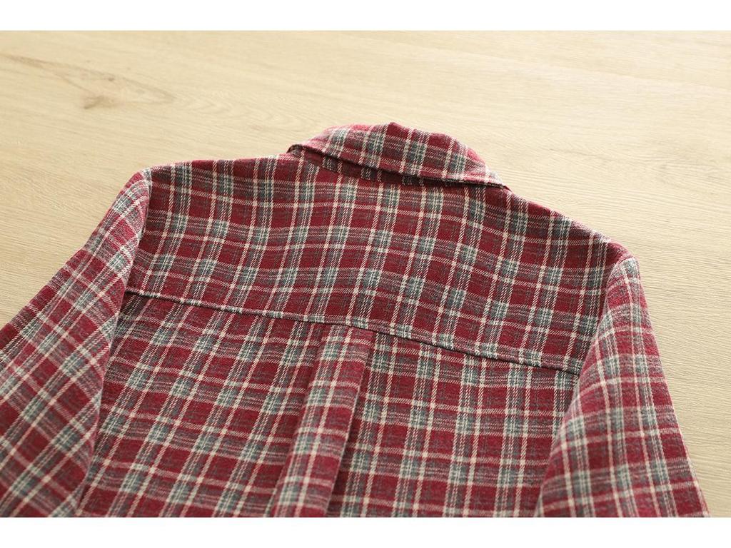 Literary Retro Plaid Brushed Cotton Long-Sleeve Women's Shirt - Spring 2026 Casual Collection