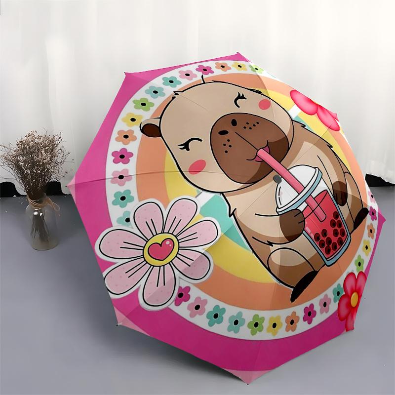 Capybara Themed Travel Umbrella-8 Ribs Automatic Opening and Closing, Portable Folding Design, Compact and Stylish Umbrella Suitable for Out