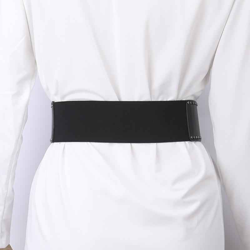 Punk Style Belt Diagonal Span Metal Rivet Decorative Wide Belt Elastic Elastic Waist Seal Diagonal Strap