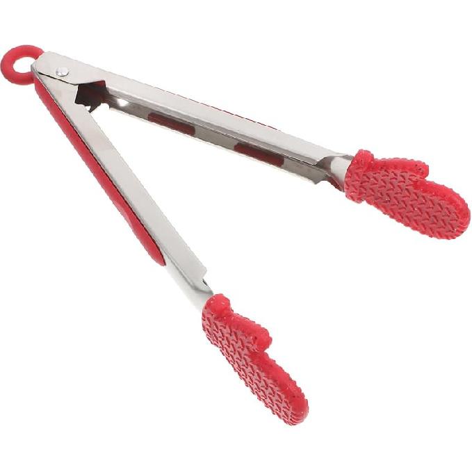Hemoton Christmas Silicone Tongs,Kitchen Tongs for Cooking Non Stick Cooking Kitchen with Silicone Tips Stainless Steel Food Serving for Grill,
