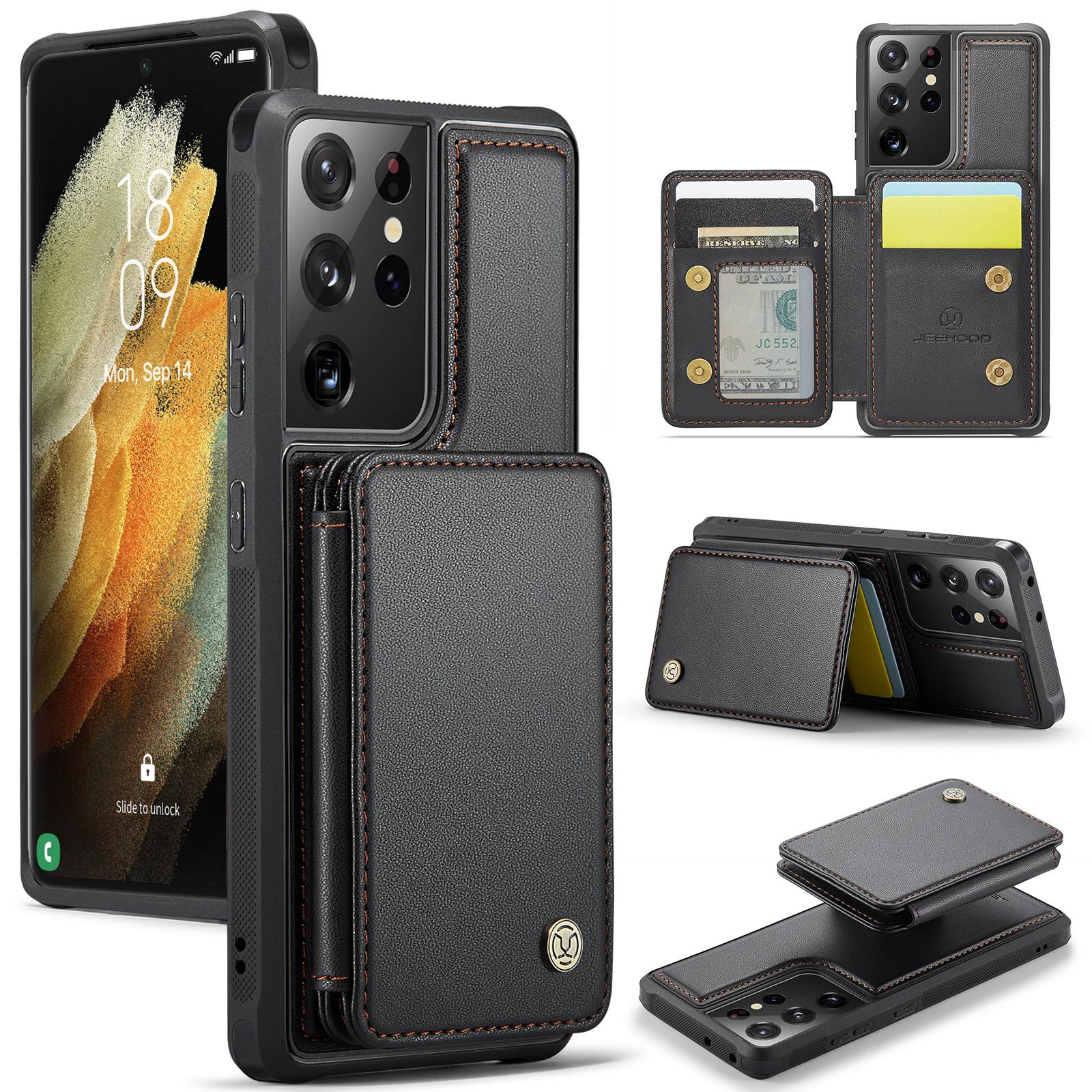 

For Samsung Galaxy S21 Ultra 5G Case Leather Mobile Cover with Detachable Magnetic Card Bag Black