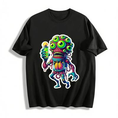 Weird Multi-eyed Alien Creature Print Cool Street Style Casual T-shirt Pure Cotton T-shirt