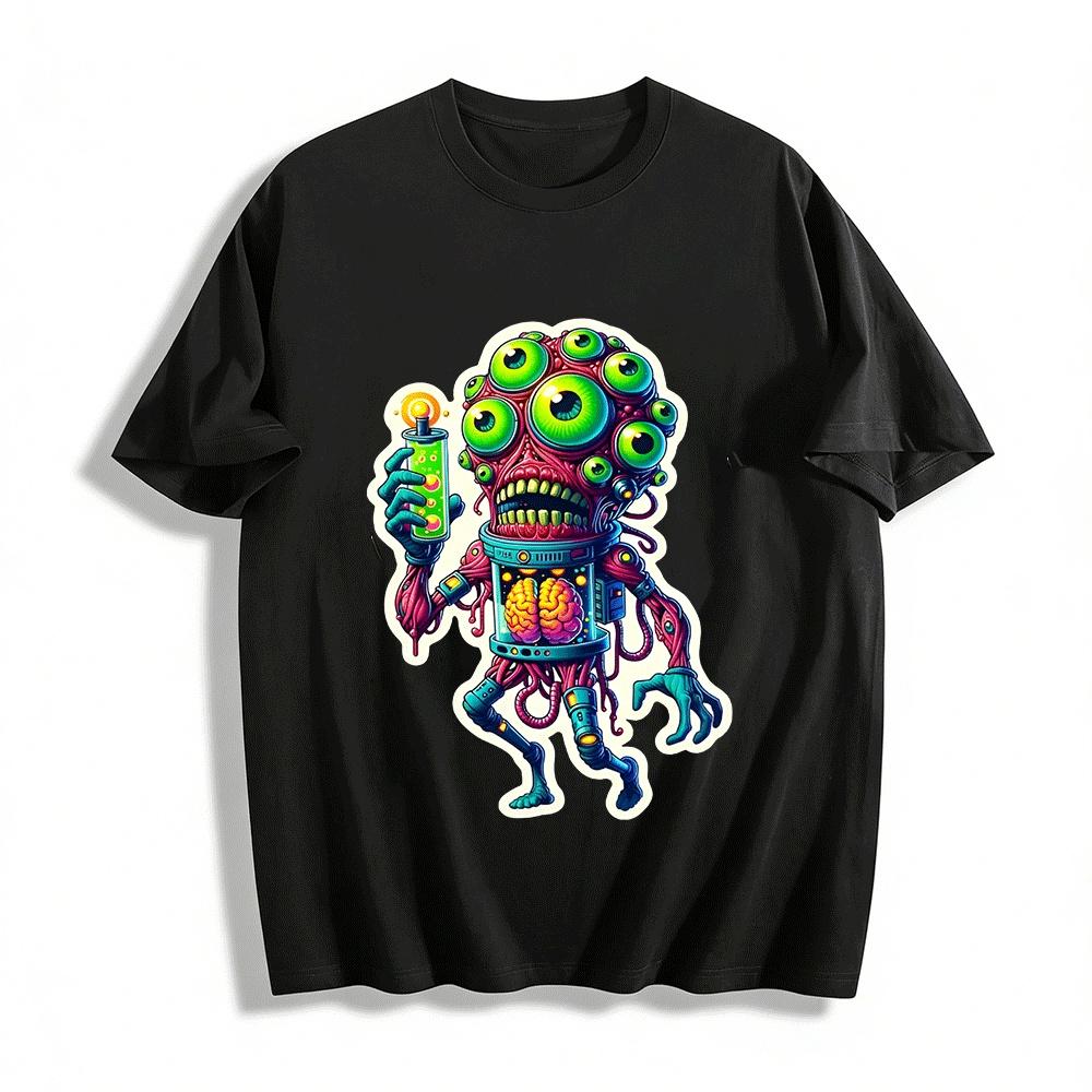 Weird Multi-eyed Alien Creature Print Cool Street Style Casual T-shirt Pure cotton T-shirt XXS