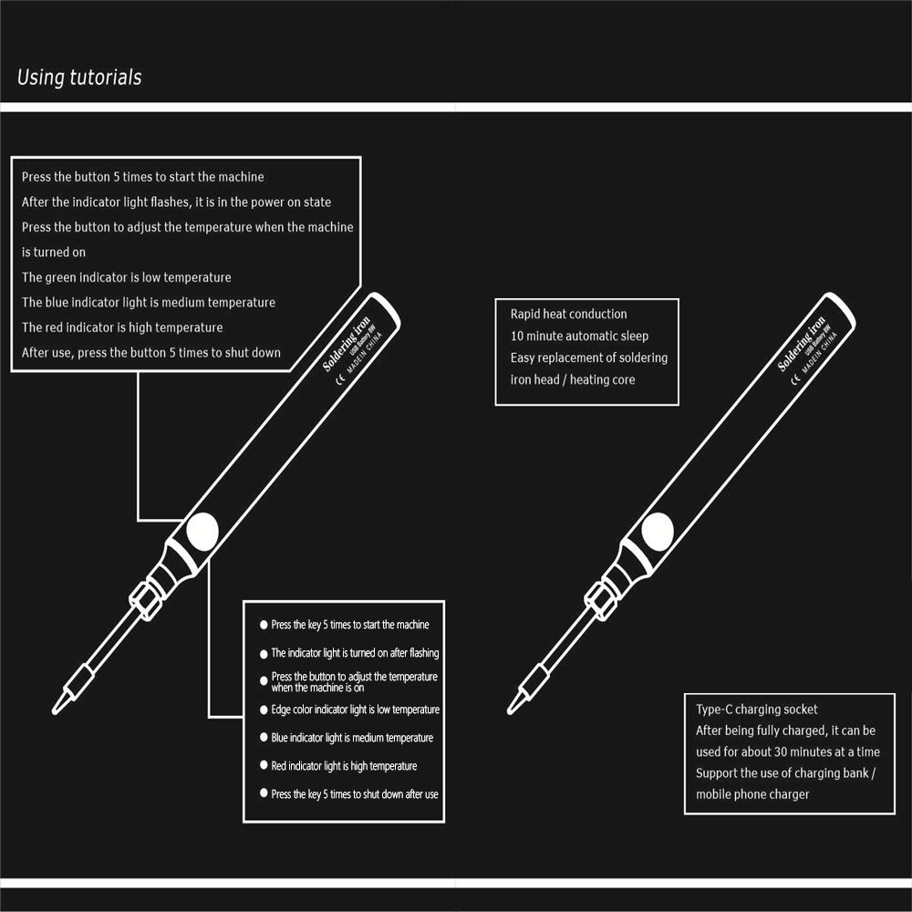 Portable lithium battery Fast Charging USB Repair Welding Tools Solder Iron Electric Soldering Iron