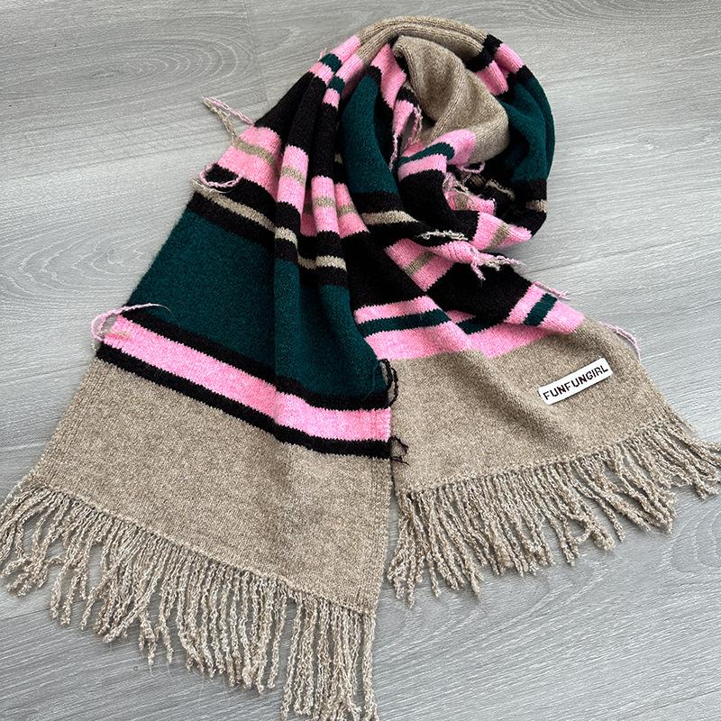Autumn and winter fashion versatile striped wool scarf light luxury high-end knitted cashmere scarf scarf
