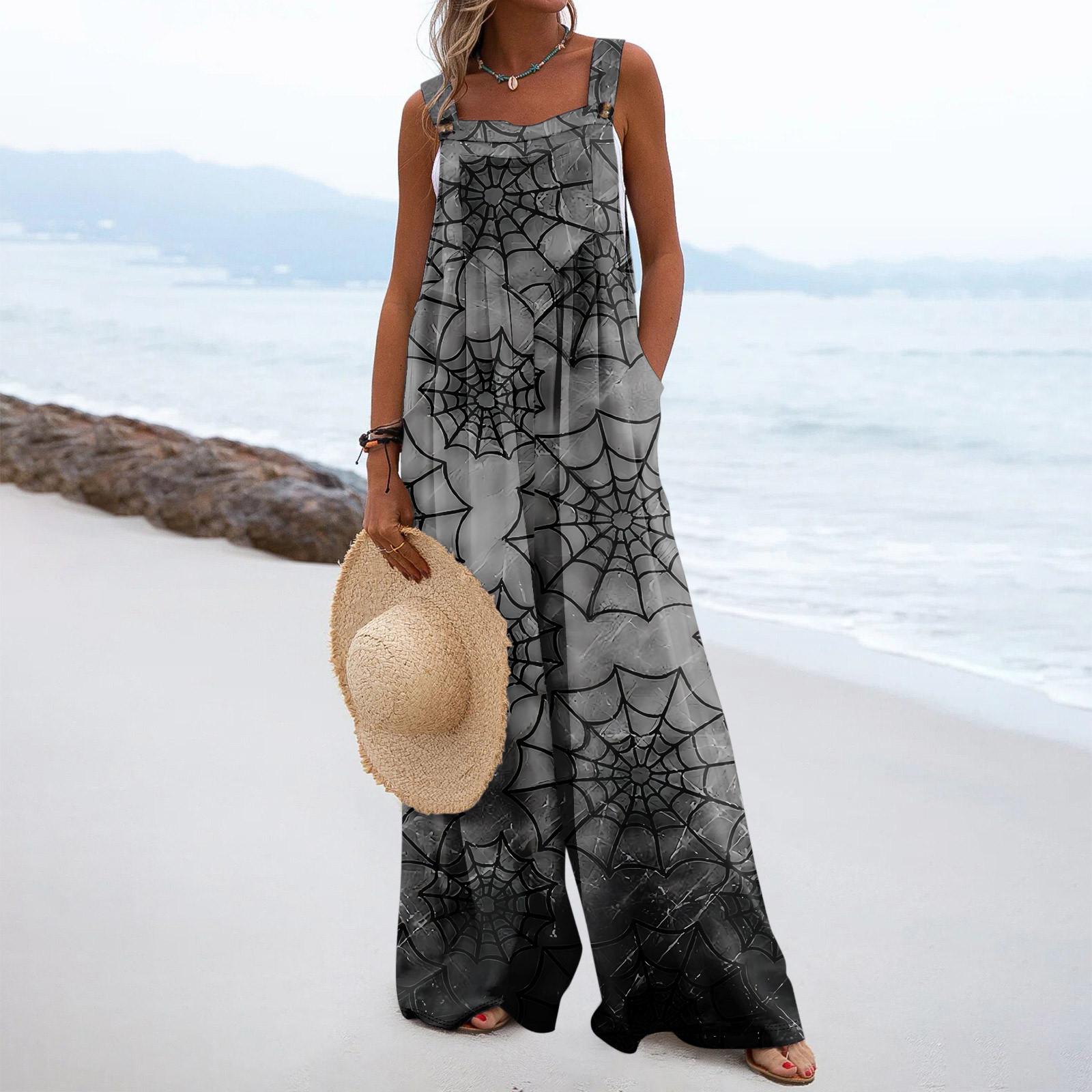 Женский повседневный свободный комбинезон с длинными брюками и пуговицами без рукавов — фото 7