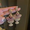 Vintage Baroque Style Geometric Drop Earrings Women Pink Zircon Crystal Sector Dangle Earrings Banquet Zircon Accessories