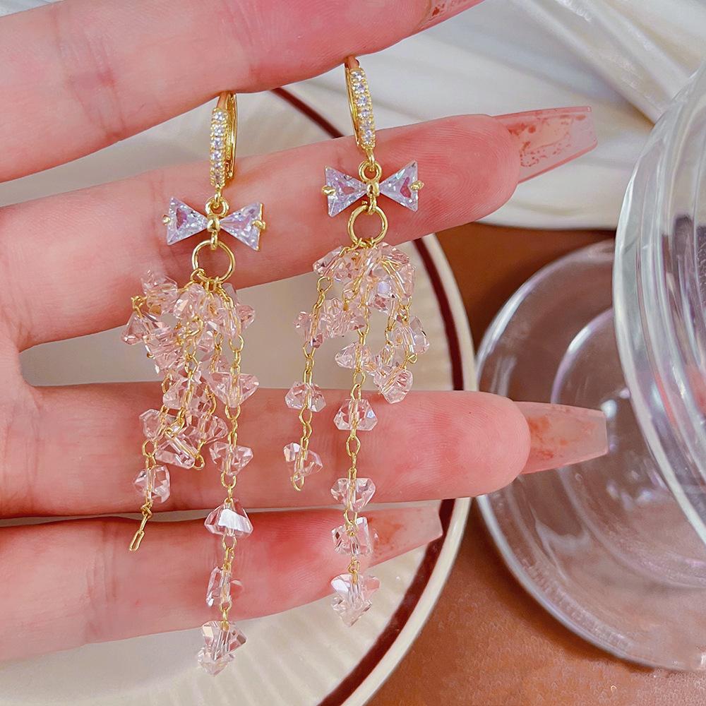 

Long Drop Love Butterfly Tassel Earrings Zircon Crystal Dangle Earrings Exaggerated Light Luxury