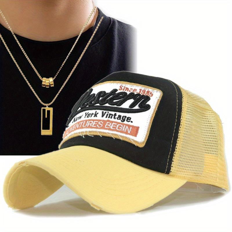 

Комплект из 2 предметов: бейсболка, ожерелье, уличная мода, сетчатая шляпа, уличное солнце, шляпа с подвеской из титановой стали, сетчатое красное солнце, уличное солнце жёлтый