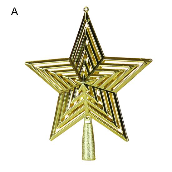 Xmas Tree Topper Plastic Hollowed-Out Sparkling Star Festival Party DIY Decoration Accessories Top Pentagram Christmas Decoration Holiday Supplies