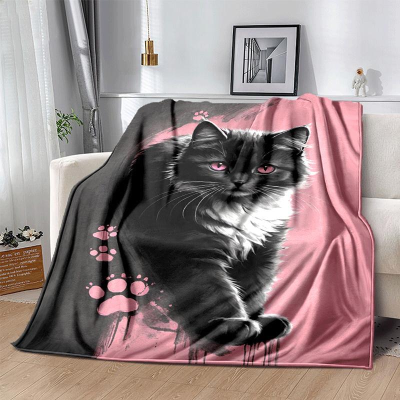 1pc Cat Printing Lightweight Flannel Blanket, Comfortable and Warm Blanket, for Camping Sofa Bed and Couch Office, Gift