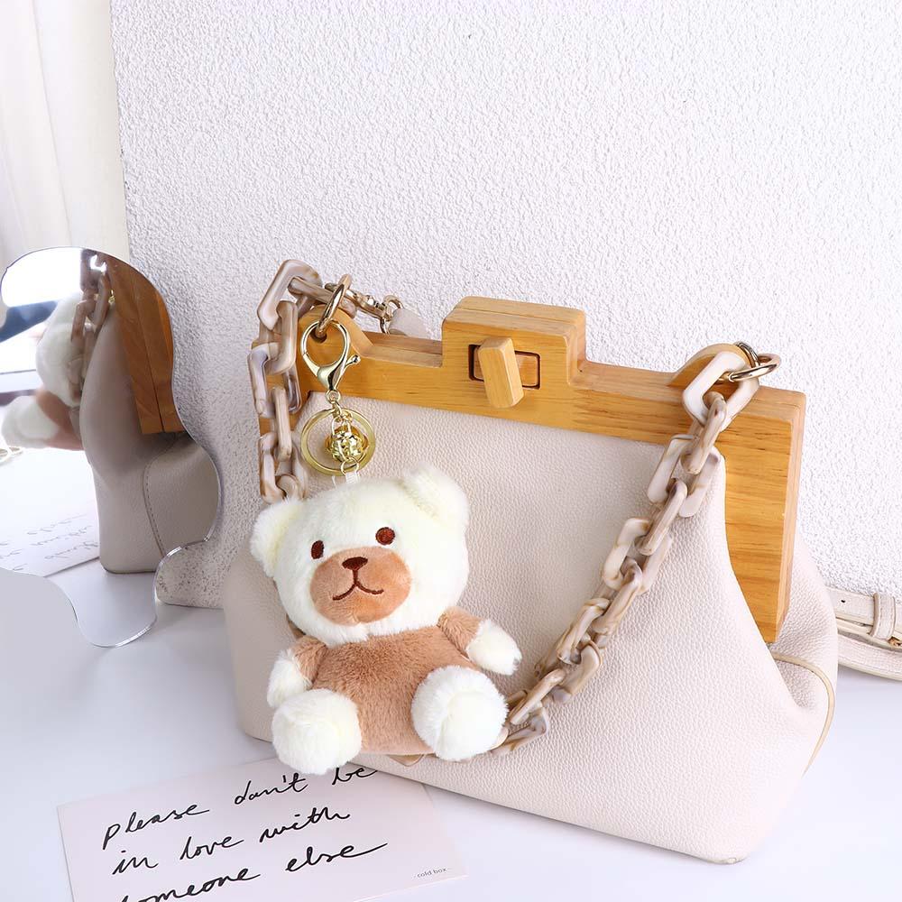Purse Accessories Milk Tea Color Plush Dog Keychain Plush Bunny Keyring Plush Doll Plush Pendant