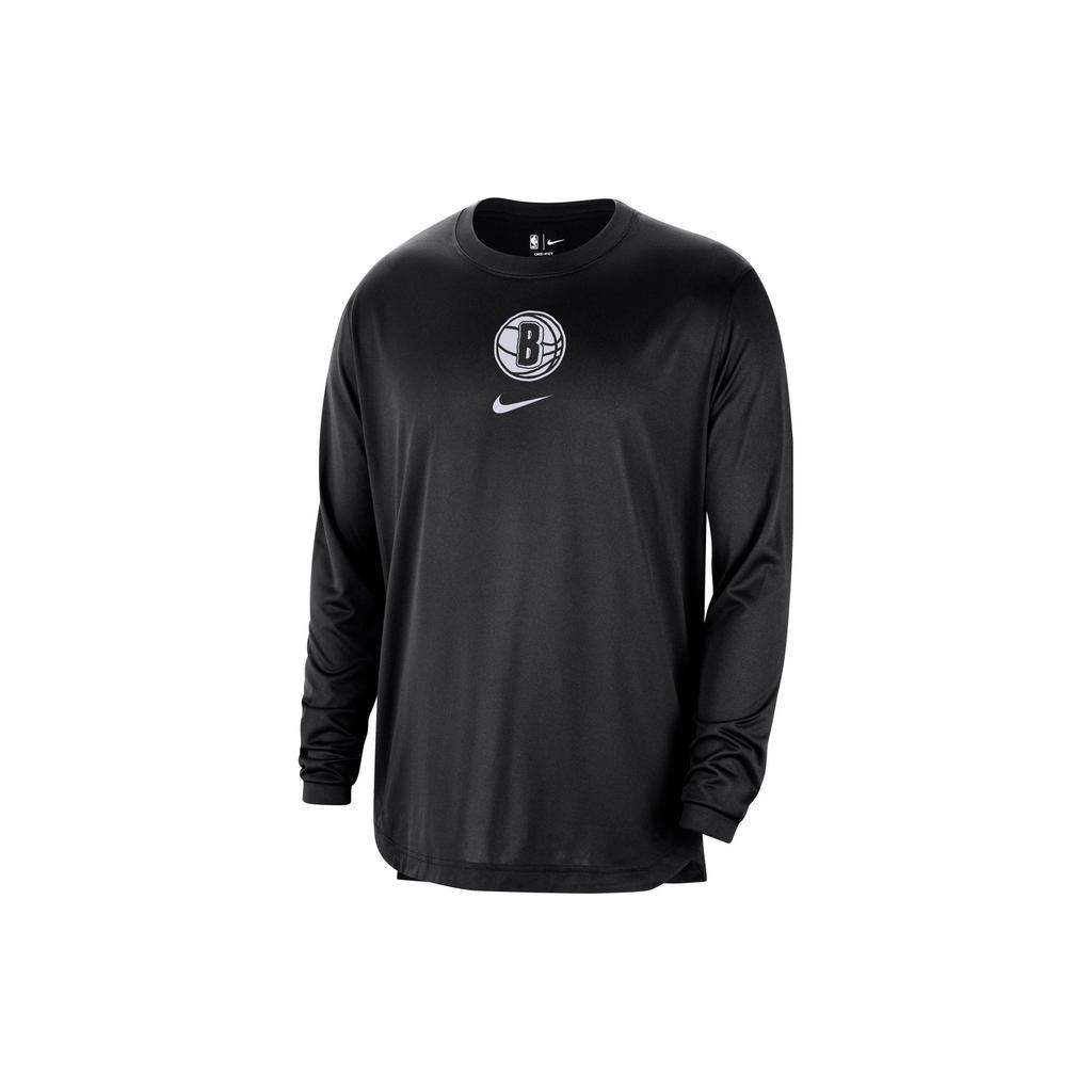 Nike Brooklyn Nets American Vintage Logo Print Crew Neck Pullover Casual Quick-Dry Knit Long Sleeve T-Shirt Men Tops Black FB3581-010