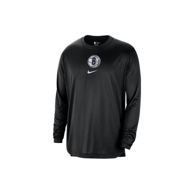 Brooklyn Nets American Vintage Logo Print Crew Neck Pullover Casual Quick-Dry Knit Long Sleeve T-Shirt Men Tops Black FB3581-010