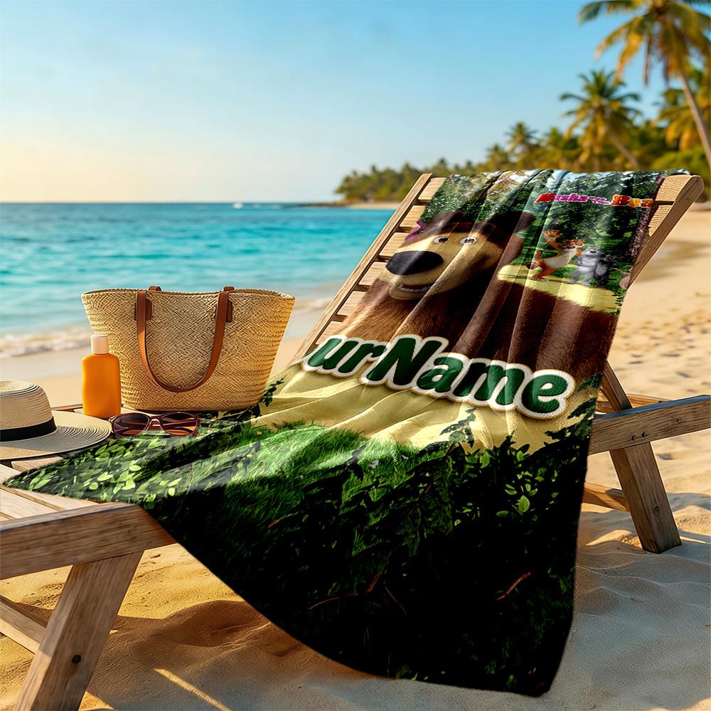Masha Bear Customized Name Beach Towel High Absorbency & Quick-Dry Portable for SwimmingBeachCamping Travel Beach AccessoriesGym