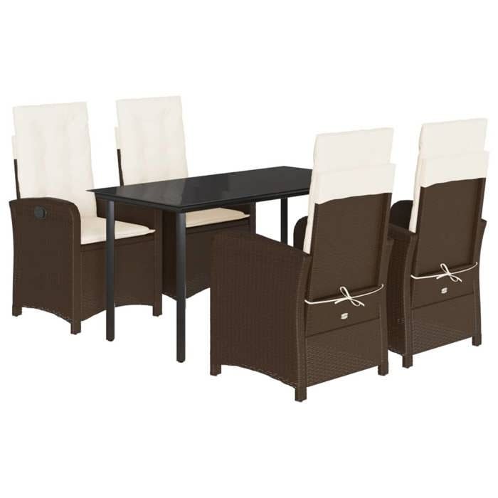VidaXL Ensemble à Manger de Jardin avec Coussins 5 pcs, Table et Chaises avec Dossier Réglable, Meubles d'Extérieur Patio 3212343