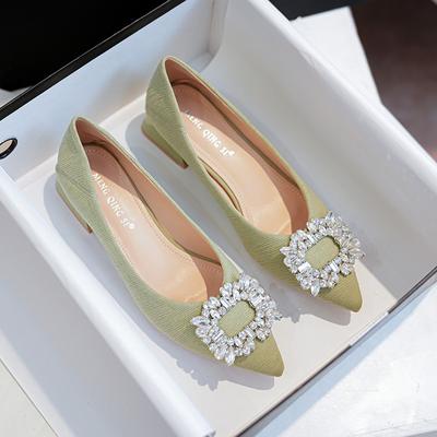 Maogu Small Size 32 33 Women's Shoes Pointed Toe Rhinestone Square Buckle Thick Heel Shoe 2024 Black Office Pumps Large Size 43