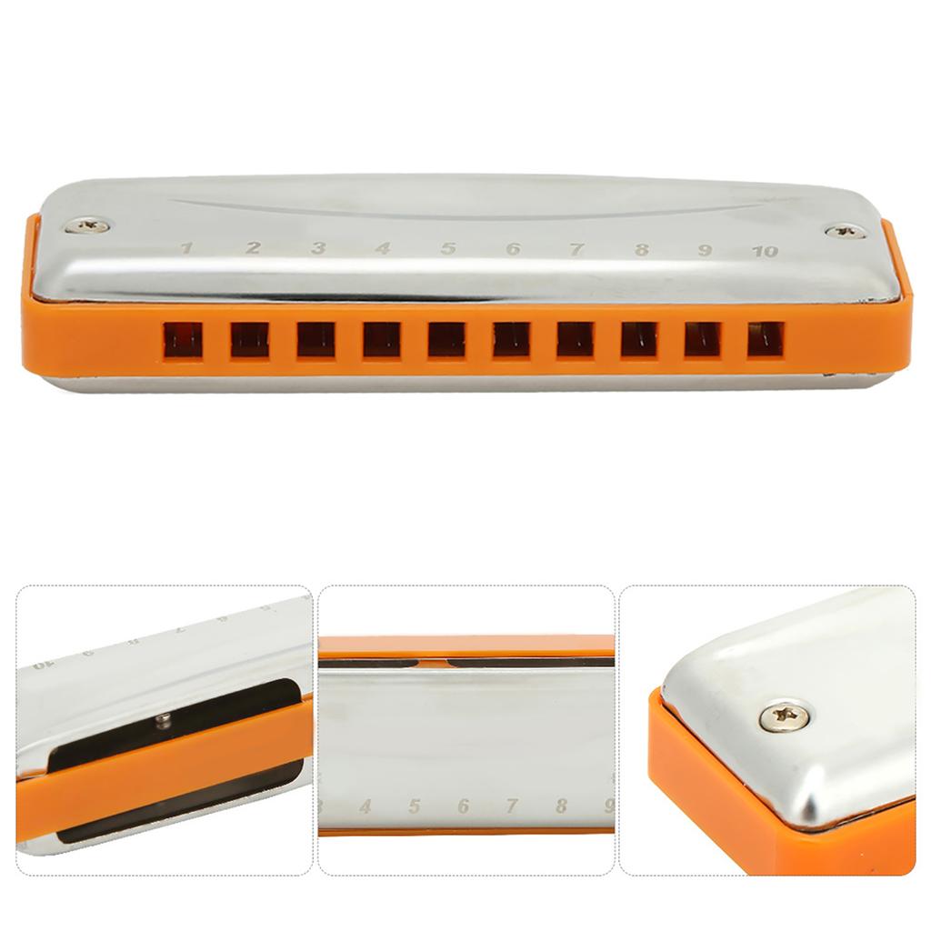 Blues Harmonica 10 Holes Mouthorgan G Key Stainless Steel ABS Resin Wind InstrumentOrange