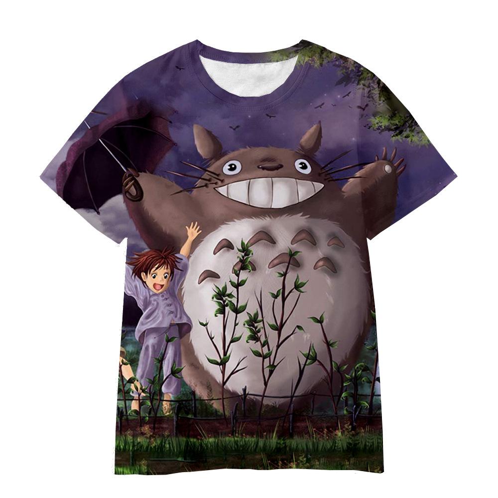 3D Hayao Miyazaki Cartoon Totoro Pattern Printed Casual Short Sleeved Children's Boy T-shirts - Soft Medium Stretch Fabric Summer Relaxed Fit Clothing