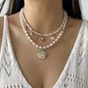 Elegant Layered Imitation Pearl Necklace for Women Boho Large Shell Starfish Pendant Double Chain Choker Summer Beach Jewelry