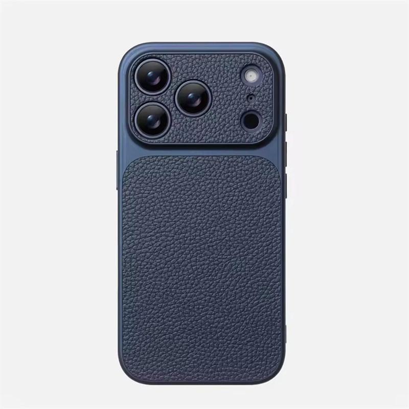Luxury Lychee Texture Leather Matte Hard Case For iPhone 17 Pro Max 16 15 14 13 12 11 Pro Max Full Lens Protection Back Cover Shell