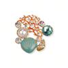 Vintage Gold-Tone Ocean Theme Brooch - Coral, Shells, Pearl & Crystals, Nautical Design, for Beach Style & Lovers, Ideal Gift