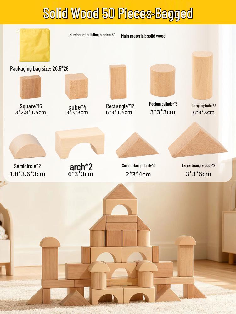 100-Piece Colorful Wooden Building Blocks: Early Education Shape Matching Puzzle for Children