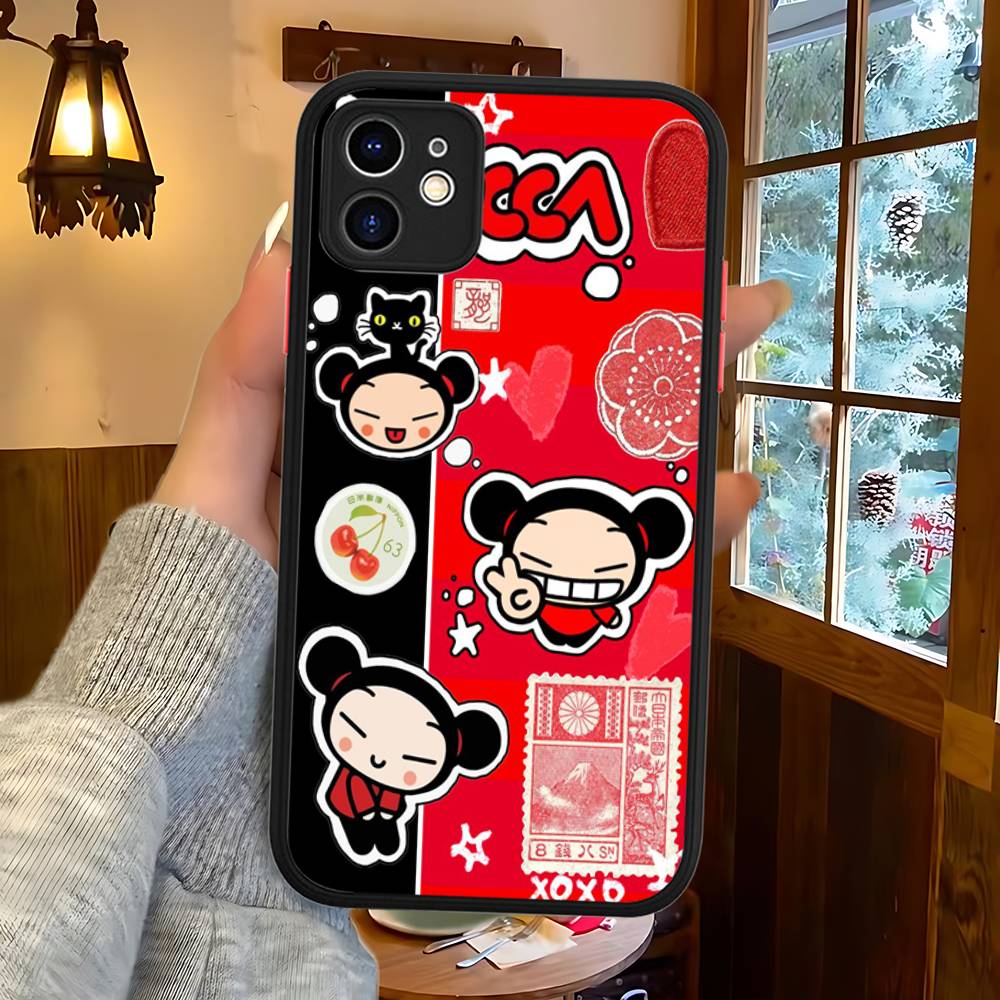 Popular Animation P-Pucca For IPhone 15 16 Pro Max 11 12 13 14 XS XR X Plus 16E Matte Translucent Phone Cover