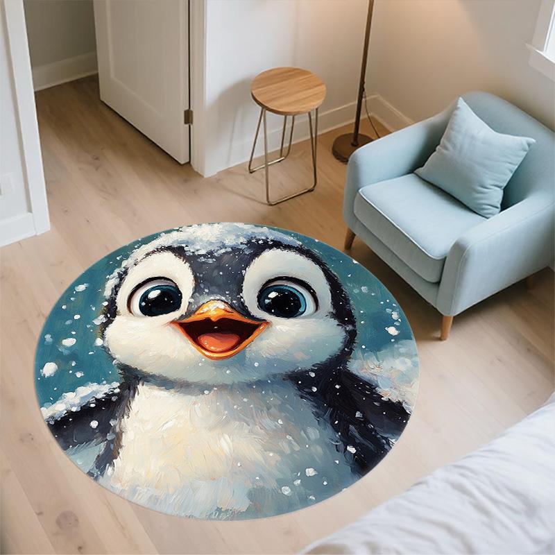 Snowing Penguin,Round Area Rug,Carpet Rug for Living Room Bedroom Sofa Playroom Decor,Non-slip Floor Mat