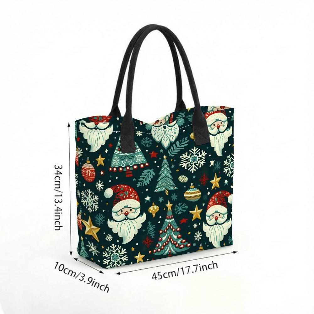 Christmas Santa Pattern Tote Bag Portable Large Capacity Shoulder Bag for Holiday Daily Use Shopping