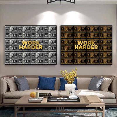 Work Harder Banknote Dollar Golden Text Posters Modern Canvas Paintings Pop Wall Art Prints Fashion for Living Room Home Office Decoration Pictures