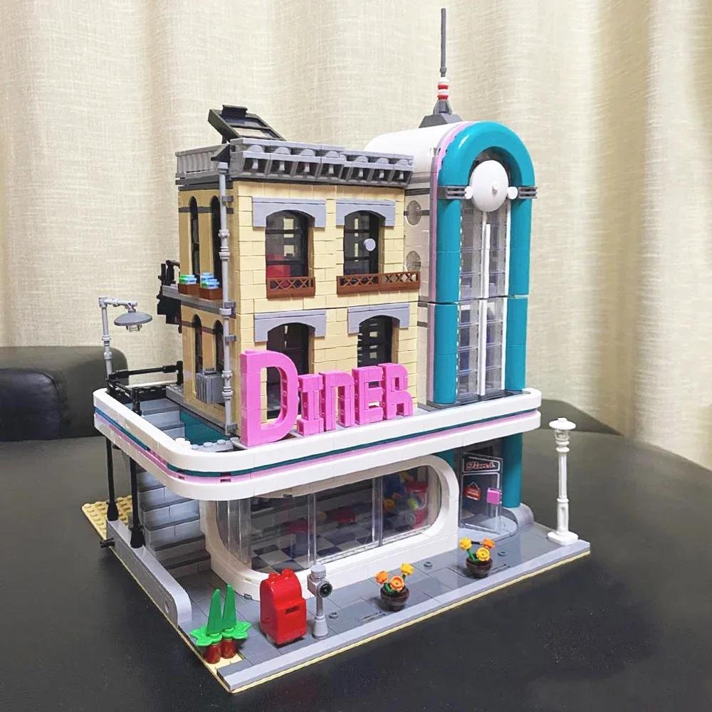 

Строительные блоки Downtown Diner с фигурками, совместимые модели, кирпичи для детей, игрушки для взрослых, подарки