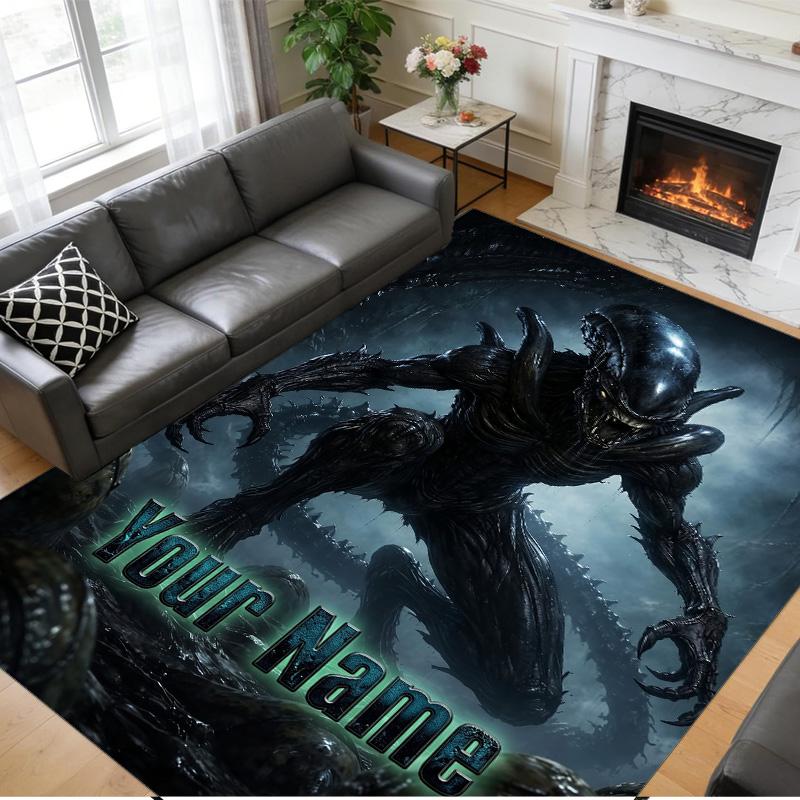 Crystal Velvet Rug Custom Name Text, Soft Non Slip Floor Mat Home DecorAlien Xenomorph