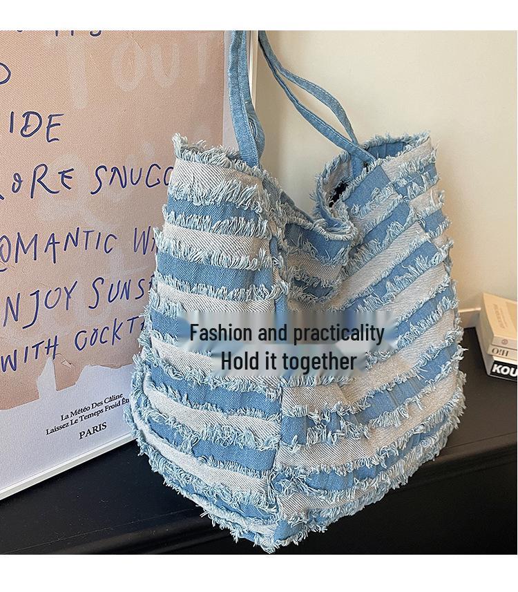 Women's Denim Commute Shoulder Bag: 2026 Spring Casual Fashion Tote with Large Capacity