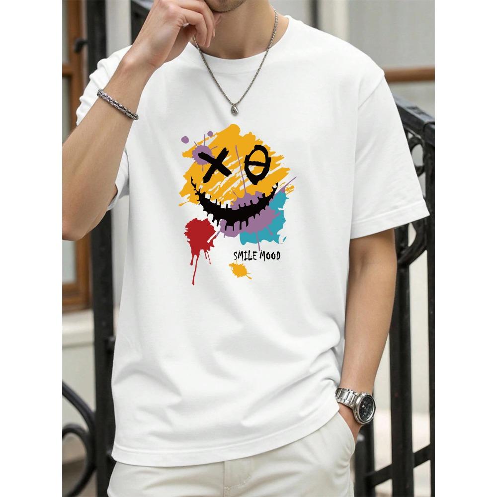 Smilemood Graffiti Printing T-Shirt Mens Summer Crewneck T Shirts Cotton Short Sleeve Oversize Fashions Clothes