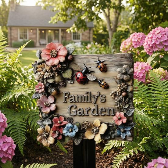 Wooden Decorative Garden Stake, Farmhouse Rustic Flower Butterfly Bee Ladybug Yard Art, Welcome Sign for Outdoor Yard Lawn Patio Pathway