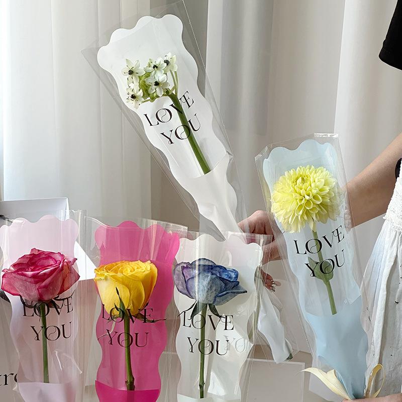 50 Pezzi Busta per Confezionamento Bouquet Singolo di Rose, Busta in Cellophane Busta Avvolgente San Valentino Festa della Mamma Borse Regalo per Fiori Singoli