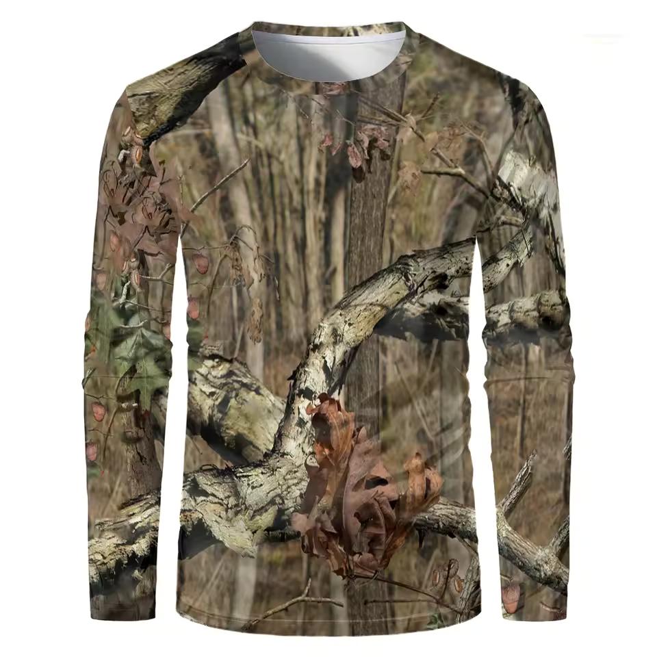Camouflage Hunting T-Shirt Forest Print Men T Shirt Outdoor Sports Long Sleeve Trip Tactical Training Oversize Top Mens Clothing