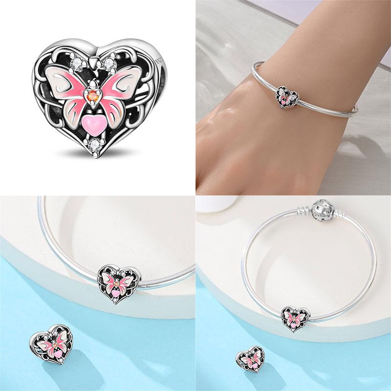 Copper Heart Beaded Wishing Bottle & Princess Crown Charms Fit Originalbracelet Diy Jewelry Making Women Gift