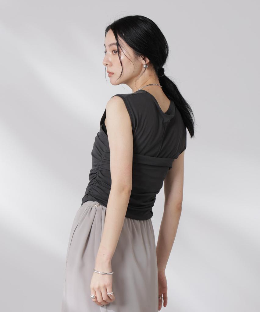Nano Universe Docking Bustier Sheer Size Top, Women's, M, 023, Charcoal, 669-5124323