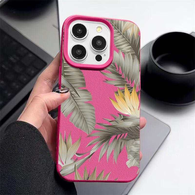 Capa de TPU Macio Para iPhone 16 16e 15 Pro Max 14 13 12 11 Folhas Secas Estampadas À Prova de Choque Silicone Macio Capa de Telefone