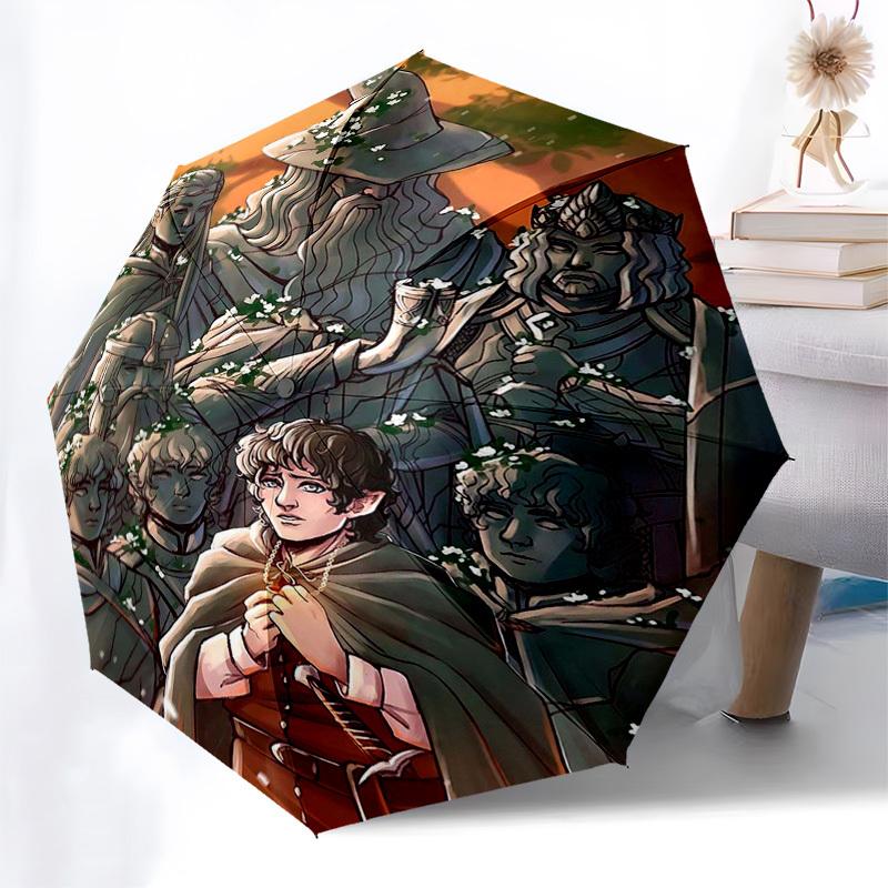 1 Stück Outdoor-Regenschirm mit Herr der Ringe Charakteren, Automatisches Öffnen/Schließen, Tragbares 3-fach faltbares Design, 8-Speichen Eisenrahmen - Perfektes Geschenk für Fans, T