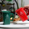 Square Trash Can, Ceramic Mug, Green Recyclable Bucket, Water Cup, Creative Strange Coffee Cup with Shovel