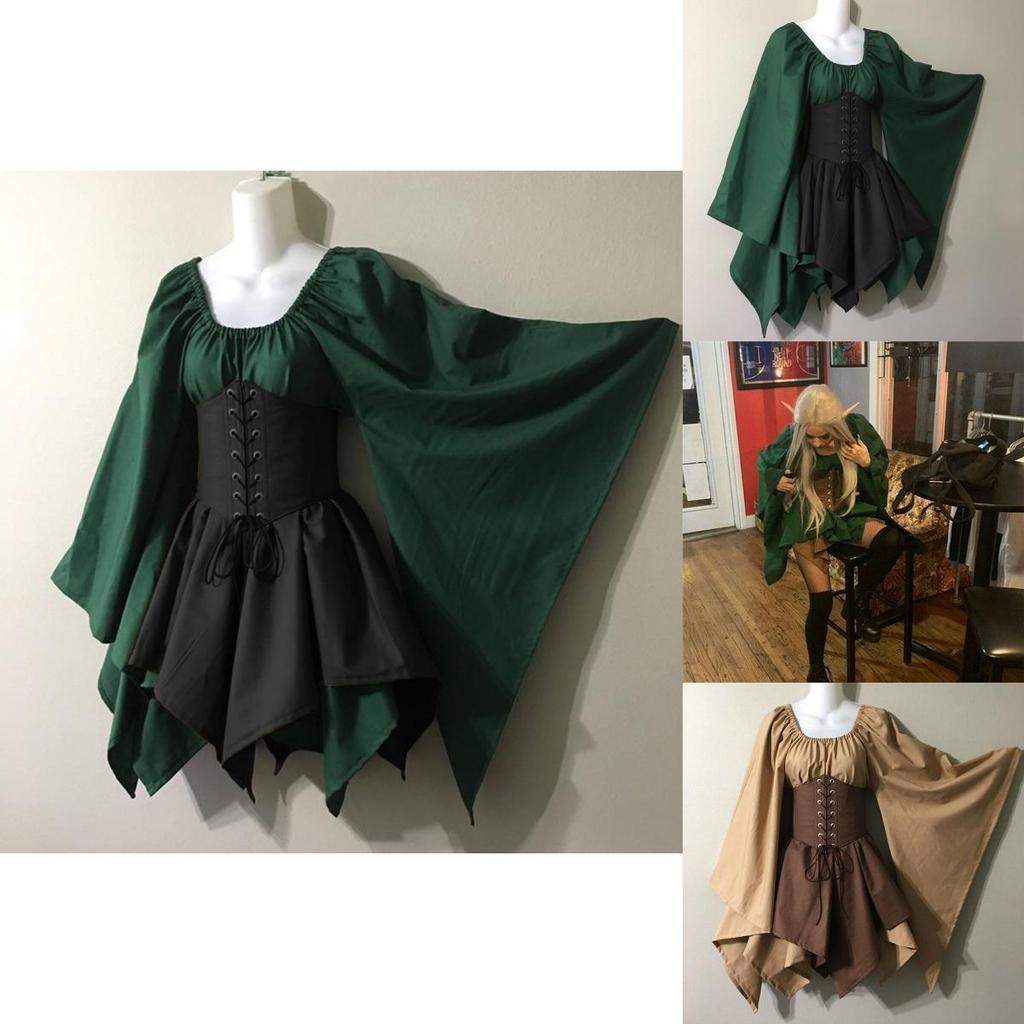 Incantevole Set Corsetto Abito da Elfo del Bosco Fatato Medievale da Donna per Halloween Magia