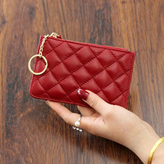 2026 Trendy Diamond Pattern Genuine Leather Zipper Coin Purse, Soft Sheepskin Mini Coin Bag, Women s Short Wallet.