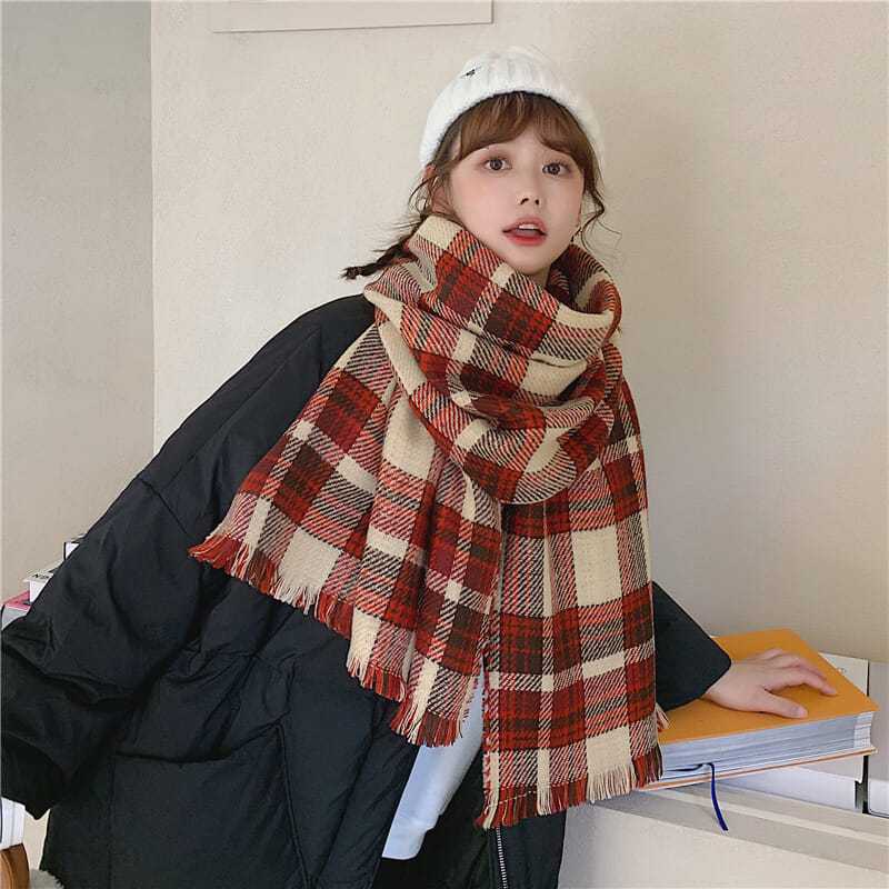 Plaid Double Face Scarf Men's Autumn and Winter Korean Style Gift for Boyfriend Shawl Female Versatile Student Couple Warm Scarf